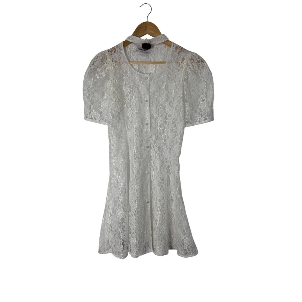 Coquette Amy Too Byer California Girls Size 16 Lace Dress White Pearl Button 90s